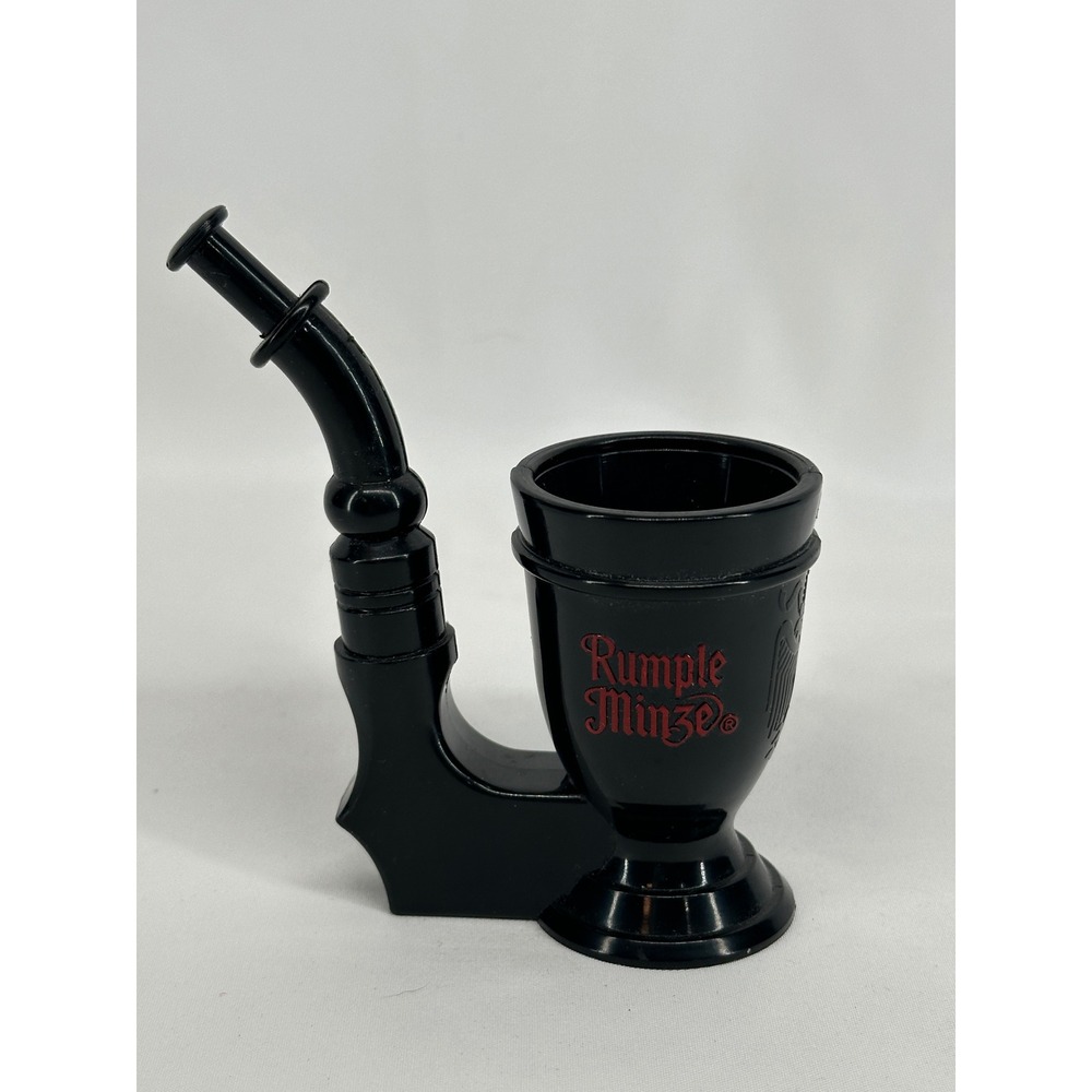 Rumple Minze Shot Glass Black Plastic Pipe Shape Novelty Barware Logo
